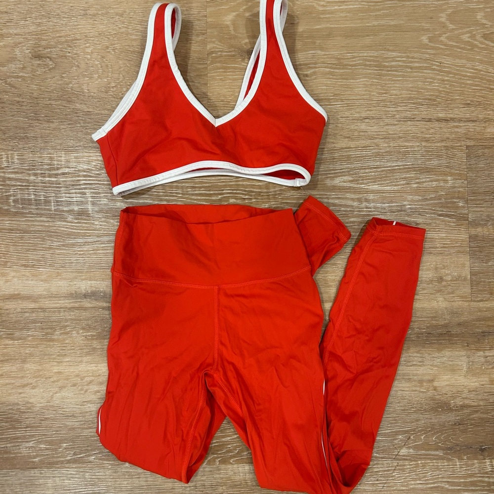 Red Two-Piece Active Set with White Trim